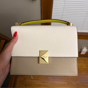 Kate Spade White and Tan Satchel with Yellow Handle